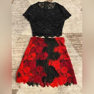 Black and Red Lace Two-Piece Dress